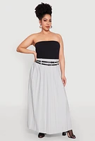 Womens Plus Size Double Belted Side Slit Pleated Skirt, Grey, Size 3X
