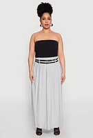 Womens Plus Size Double Belted Side Slit Pleated Skirt, Grey, Size 3X