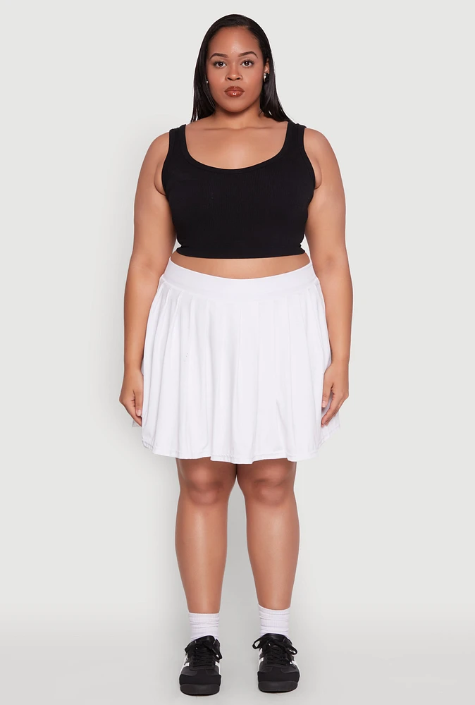 Womens Plus Pleated Tennis Skirt, White,