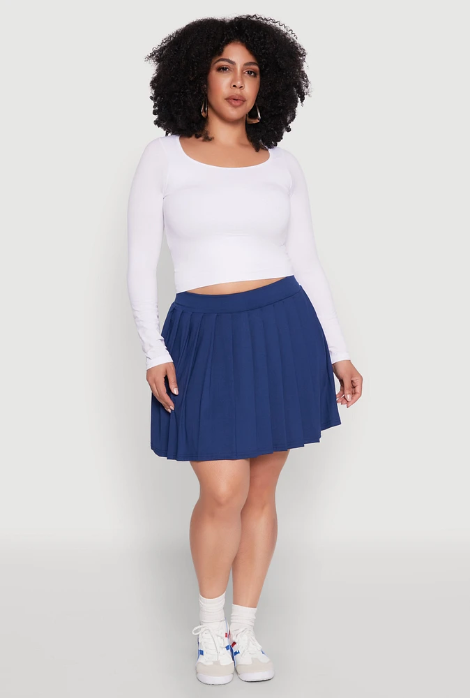 Womens Plus Pleated Tennis Skirt, Blue,