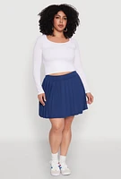 Womens Plus Pleated Tennis Skirt, Blue,