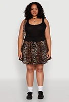 Womens Plus Size Printed Pattern Pleated Skirt, Brown, Size 2X