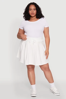 Womens Plus Size Pleated High Waisted Circle Skirt, White, Size 1X