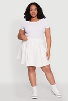 Womens Plus Pleated High Waisted Circle Skirt, White,