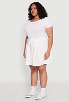 Womens Plus Size Pleated High Waisted Circle Skirt, White, Size 1X