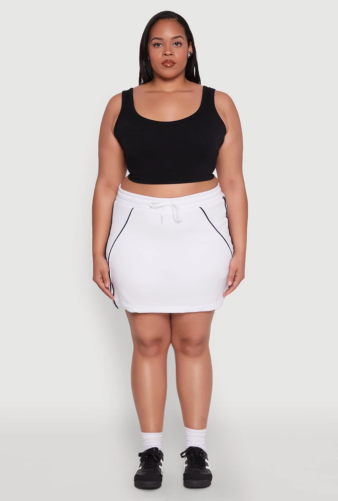 Womens Plus Size Contrast Trim Skort, White, Size 3X