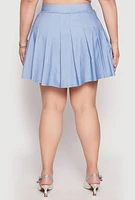 Womens Plus Size Denim High Waisted Pleated Skirt, Blue, Size 1X