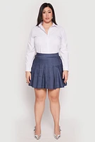 Womens Plus Denim High Waisted Pleated Skirt, Blue,