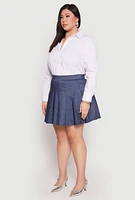 Womens Plus Denim High Waisted Pleated Skirt, Blue,