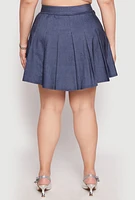 Womens Plus Denim High Waisted Pleated Skirt, Blue,