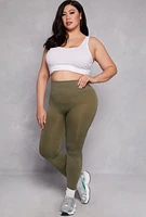 Womens Plus Size Acid Wash High Waist Leggings, Green, Size 1X-2X