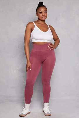 Womens Plus Size Acid Wash High Waist Leggings, Burgundy, Size 2X-3X