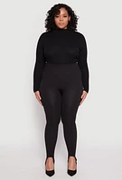 Womens Plus Size Ribbed Knit Seamless Stirrup Leggings, Black, Size 1X-2X