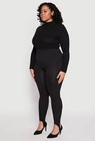 Womens Plus Size Ribbed Knit Seamless Stirrup Leggings, Black, Size 1X-2X