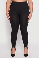 Womens Plus Size Ribbed Knit Seamless Stirrup Leggings, Black, Size 1X-2X