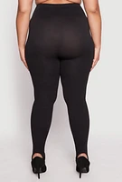 Womens Plus Size Ribbed Knit Seamless Stirrup Leggings, Black, Size 1X-2X