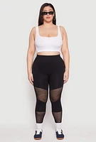 Womens Plus Size Fishnet Detail Seamless Leggings, Black, Size 1X-2X