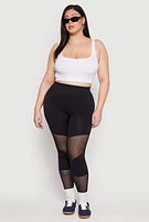 Womens Plus Size Fishnet Detail Seamless Leggings, Black, Size 1X-2X