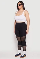 Womens Plus Size Fishnet Detail Seamless Leggings, Black, Size 1X-2X