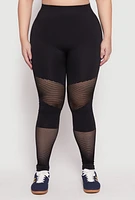 Womens Plus Size Fishnet Detail Seamless Leggings, Black, Size 1X-2X