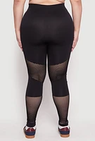 Womens Plus Size Fishnet Detail Seamless Leggings, Black, Size 1X-2X