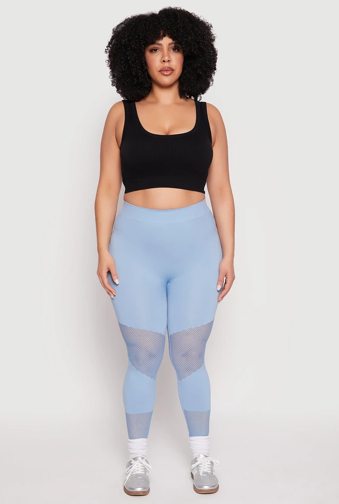 Womens Plus Fishnet Detail Seamless Leggings,