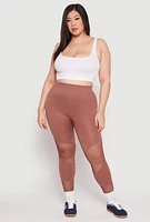 Womens Plus Size Fishnet Detail Seamless Leggings, Brown, Size 2X-3X