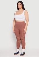 Womens Plus Size Fishnet Detail Seamless Leggings, Brown, Size 2X-3X