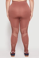 Womens Plus Size Fishnet Detail Seamless Leggings, Brown, Size 2X-3X