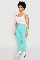 Womens Plus Size High Waisted Seamless Leggings, Blue, Size 2X-3X