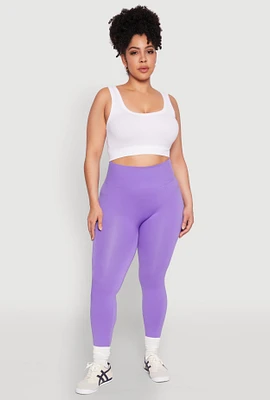 Womens Plus Size High Waisted Seamless Leggings, Purple, Size 2X-3X