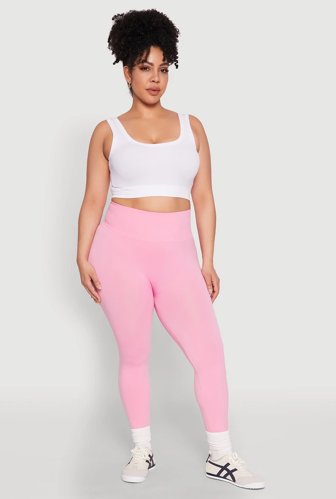 Womens Plus Size High Waisted Seamless Leggings, Pink, Size 2X-3X