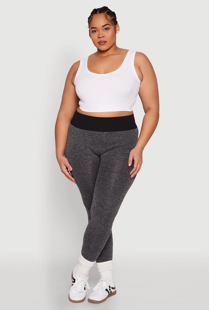 Womens Plus High Waisted Contrast Trim Leggings,