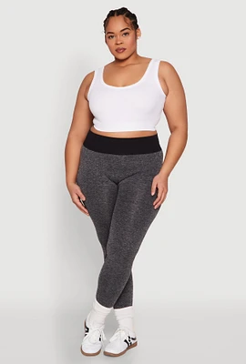 Womens Plus High Waisted Contrast Trim Leggings,