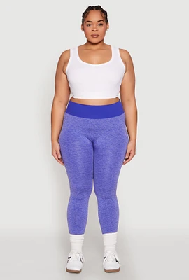 Womens Plus Size High Waisted Contrast Trim Leggings, Purple, Size 1X-2X
