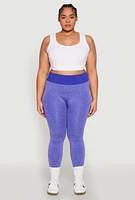 Womens Plus Size High Waisted Contrast Trim Leggings, Purple, Size 1X-2X