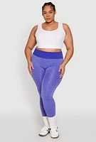 Womens Plus Size High Waisted Contrast Trim Leggings, Purple, Size 1X-2X