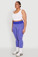 Womens Plus Size High Waisted Contrast Trim Leggings, Purple, Size 1X-2X