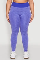 Womens Plus Size High Waisted Contrast Trim Leggings, Purple, Size 1X-2X