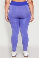 Womens Plus Size High Waisted Contrast Trim Leggings, Purple, Size 1X-2X