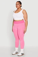 Womens Plus Size High Waisted Contrast Trim Leggings, Pink, Size 2X-3X