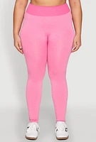 Womens Plus Size High Waisted Contrast Trim Leggings, Pink, Size 2X-3X