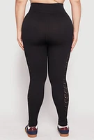 Womens Plus Size Side Laser Cut Seamless Leggings, Black, Size 2X-3X