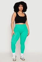 Womens Plus Size Side Laser Cut Seamless Leggings, Green, Size 1X-2X