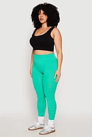 Womens Plus Size Side Laser Cut Seamless Leggings, Green, Size 1X-2X