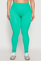 Womens Plus Size Side Laser Cut Seamless Leggings, Green, Size 1X-2X