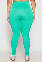 Womens Plus Size Side Laser Cut Seamless Leggings, Green, Size 1X-2X