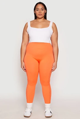 Womens Plus Side Laser Cut Seamless Leggings, 1X-2X
