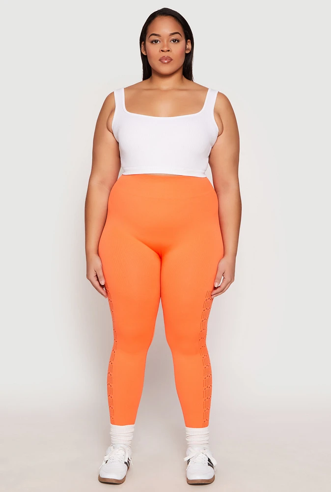 Womens Plus Side Laser Cut Seamless Leggings, 2X-3X