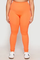 Womens Plus Size Side Laser Cut Seamless Leggings, Orange, Size 2X-3X